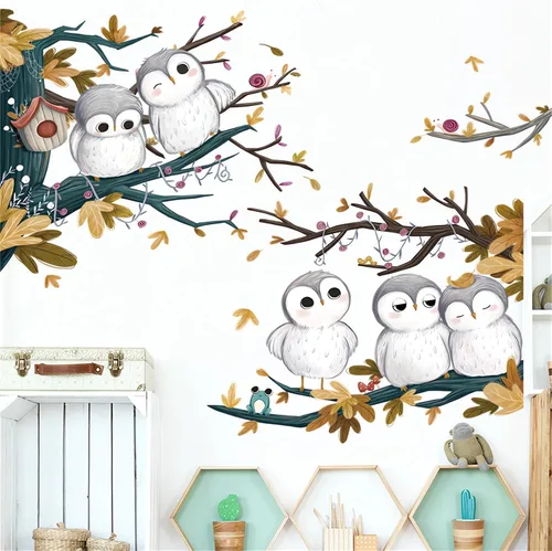 Miniatura 2 de Calcomanías de pared de lindos búhos pequeños, calcomanías de pared de animales de dibujos animados de sacinora para bricolaje, vinilo extraíble