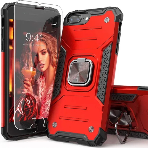 Miniatura 9 de Funda para iPhone 8 Plus Plus con protector de pantalla, cubierta de prueba de caídas de absorción de golpes con soporte para automóvil, funda Negro