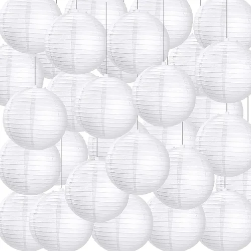 Miniatura 9 de Treela Faroles de papel japoneses chinos blancos decorativos colgantes redondos de papel para decoración de bodas, fiestas de cumpleaños