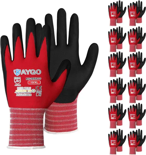 Miniatura 56 de KAYGO Guantes de Trabajo de Seguridad con Revestimiento de Nitrilo MicroFoam, 3 Pares KG18NB, Guante de Punto Sin Costuras de Nylon con Dedos Gris