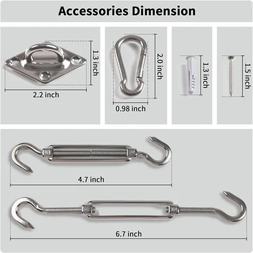 Miniatura 3 de RICHIE Kit de accesorios para toldo de 4.7 a 6.7 pulgadas, kit de accesorios de acero inoxidable de grado 304 para instalación de parasol triangular