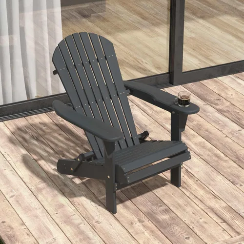 Miniatura 9 de Folding Adirondack Chair,Ergonomic Patio Wood Chairs with Wide Armrest,350LBS Weather Resistance Lawn Chair for Poolside,Outdoor Garden Lounge Black