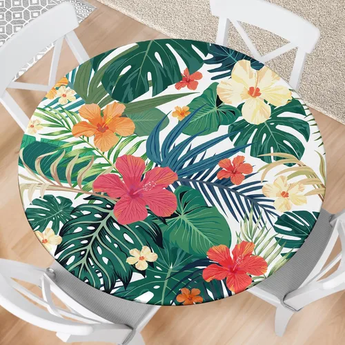 Miniatura 8 de Round Fitted Tablecloth with Elastic Edge Indoor Outdoor Washable Reusable Table Cover for Kitchen Picnic Party Fits 36-40" Diameter Round Tables