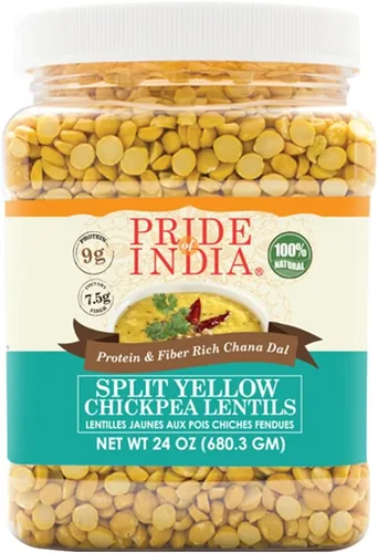Pride Of India - Lentejas indias de garbanzos amarillos divididos - Chana Dal rico en proteínas y fibra, tarro de 1.5 libras