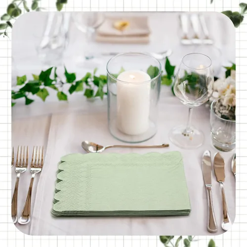 Miniatura 6 de Fuutreo 200 servilletas de cóctel de 2 capas con bordes festoneados plegadas de 5 x 5 pulgadas, desechables para cenas, bodas, fiestas de Verde