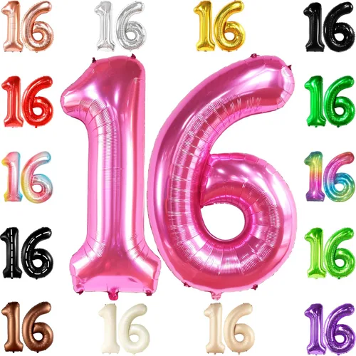 Miniatura 14 de KatchOn, Globo de oro rosa con el número 16 de 40 pulgadas Globo de aluminio para decoraciones de cumpleaños de 16 años para niñas Globo de oro