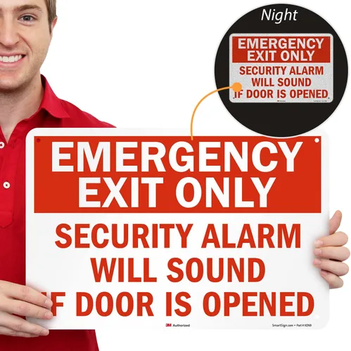 Miniatura 2 de SmartSign Letrero de metal con texto en inglés «Emergency Exit Only – Security Alarm Will Sound If Door Is Opened», aluminio de 63 mil