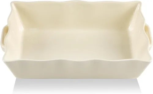 Sweejar Cacerola para horno, fuente de cerámica para hornear de 9 x 13 pulgadas, utensilios para hornear con borde ondulado con asas, bandeja