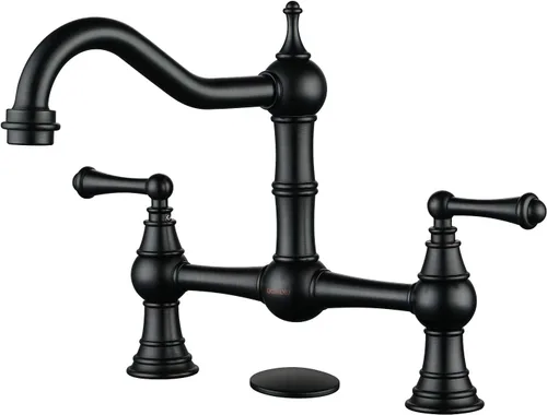 Miniatura 13 de Grifo de Cocina de Puente con Rociador Lateral, WOWOW Grifo de Cocina de Latón Macizo para Fregadero de 4 Agujeros Bronce Antiguo Grifo de Fregadero