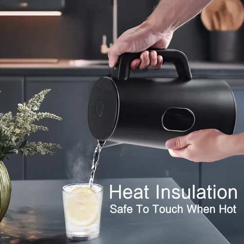 Miniatura 7 de Hervidor eléctrico de acero inoxidable de 1.5 L, tetera de doble pared de tacto fresco, hervido rápido, control preciso de temperatura, pantalla