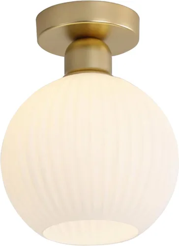 Miniatura 10 de KCO Lighting - Lámpara de techo de latón antiguo, lámpara de techo semiempotrada de vidrio de leche vintage, lámpara de techo pequeña dorada
