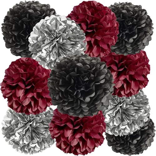 Miniatura 7 de We Moment Pompones de papel de seda morado y rosa para decoración de fiesta de niñas en el techo, para colgar en la pared, 12 pompones de seda de 4