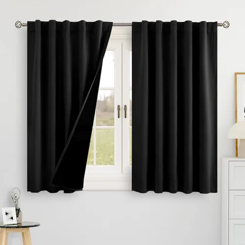 Miniatura 93 de BGment Cortinas 100% opacas beige de 63 pulgadas de largo con forro aislante térmico, bolsillo para varilla y lengüeta trasera de doble capa