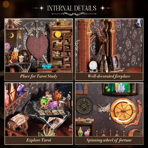 Miniatura 2 de Kit de Rincón de Libros DIY, Rompecabezas de Madera 3D Booknook, Estantería en Miniatura, Casa de Muñecas, Prueba de Adivinación de Tarot, con Luz