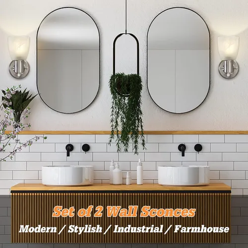 Miniatura 4 de EJIAXIN Juego de 2 apliques de pared, luces de tocador de níquel cepillado para baño, modernas lámparas de pared con interruptor giratorio, lámpara