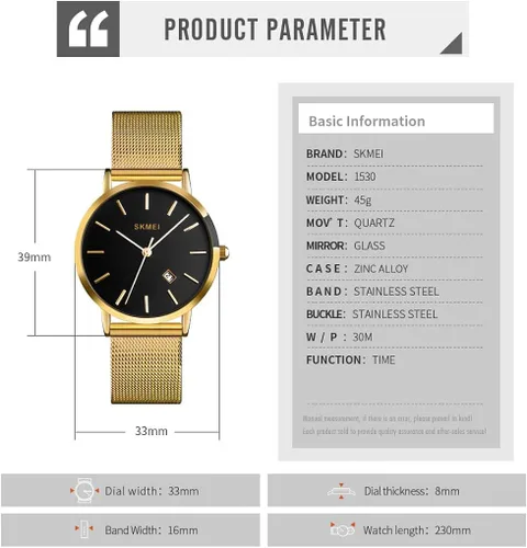 Miniatura 5 de SKMEI Womens Watches Slim Thin Luxury Dress Rose Gold Stainless Steel Mesh Watches Fashion Waterproof Ladies Black Wrist Watch with Date