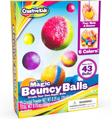 Creative Kids Magic Bouncy Balls – Juguetes STEM DIY – Kit de ciencia para niños – 25 bolsas multicolor y 5 moldes para hasta 43 bolas Edición