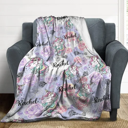 Miniatura 4 de Artsadd Manta de bebé personalizada para niños y niñas con nombre, manta personalizada con nombre de bebé con patrón de unicornio, manta