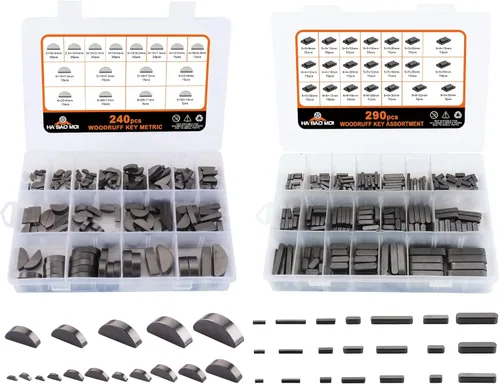 Miniatura 8 de Juego de 175 piezas de llaves Woodruff surtido, llaves de pluma de extremo redondo de acero inoxidable de 8mm-30mm con 15 tamaños, juego de llaves