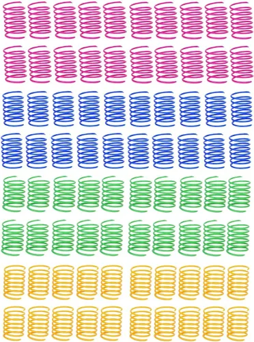 Paquete de 80 juguetes de resorte para gatos, bobinas de plástico duraderas para activos en interiores, espirales coloridas de 1 pulgada, juego de