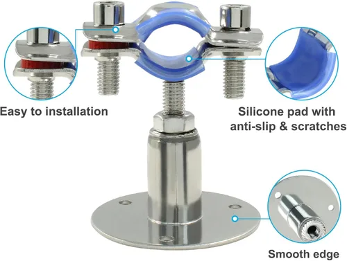 Miniatura 3 de 2 soportes de tubo de montaje en pared de acero inoxidable 304, adecuados para tubos OD de 1/2 pulgadas (0.748-0.866 in), altura ajustable
