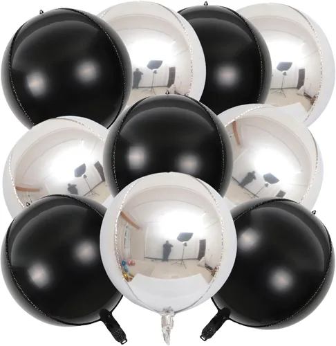 Miniatura 10 de KALOR Globos de papel de aluminio de 22 pulgadas de feliz año nuevo, 10 piezas, globos grandes 4D gigantes redondos de papel de aluminio metálico
