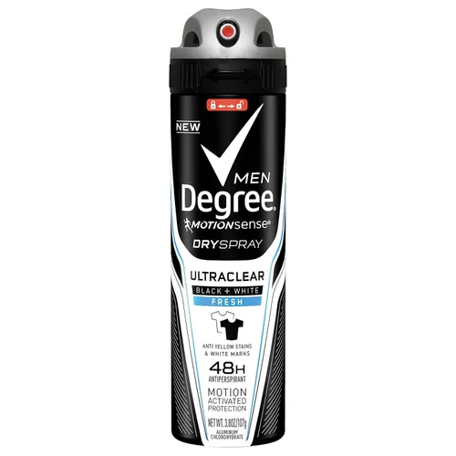 Degree Ultra Clear - Desodorante antitranspirante en espray seco, negro/blanco fresco, 3.8 onzas