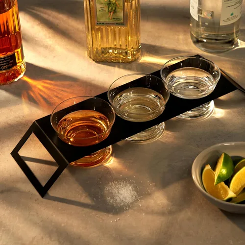 Miniatura 5 de Viski Tequila Tasting Flight – 3 vasos de degustación de tequila de cristal sin plomo con soporte de acero inoxidable, capacidad de 6 onzas cada uno