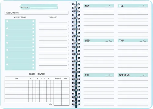 Miniatura 14 de Agenda semanal sin fecha, cuaderno de objetivos semanales, planificador de lista de tareas A5, lista de seguimiento de hábitos con encuadernación