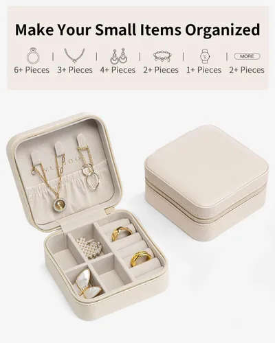 Miniatura 7 de Vlando Regalos de boda – Organizador de viaje de joyería pequeña de piel sintética, estuche de viaje para anillo, mini joyero para aretes, collar