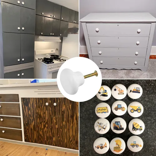 Miniatura 7 de Paquete de 40 pomos de cerámica blanca para gabinete, pomos de cerámica brillante, manijas de cajón, pomos de armario para cocina, oficina, baño