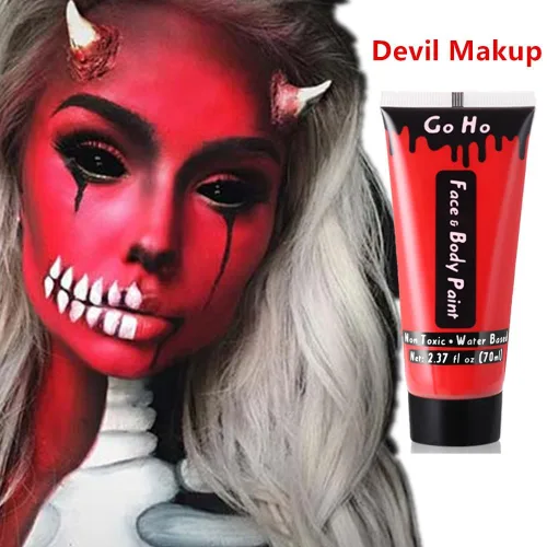 Miniatura 6 de Go Ho Pintura corporal roja lavable (2.37 oz/pieza), pintura facial crema a base de agua, pintura corporal roja de nariz de diablo/payaso para Rojo