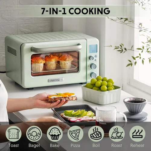 Miniatura 3 de BUYDEEM Horno tostador T103 de 12 cuartos de galón, no necesita precalentamiento, 7 modos de cocción, mini horno tostador retro con rejilla