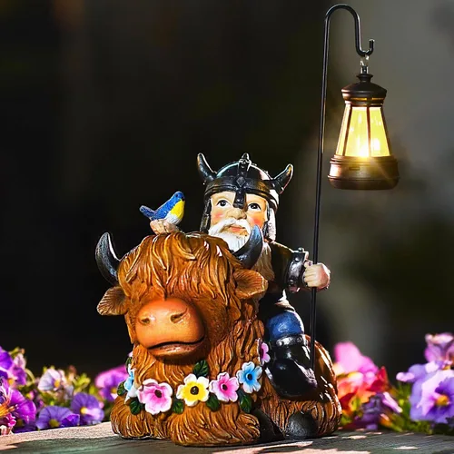 Miniatura 9 de Gnomo de jardín para exteriores, estatua de vaca de las tierras altas, gnomos de otoño, decoraciones de Navidad para patio, césped, porche, regalos