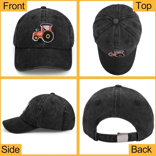 Miniatura 4 de Gorras de béisbol de tractor de granja para niños y niñas, sombrero vintage lavado, ajustable, divertido sombrero para papá para niños pequeños de 3