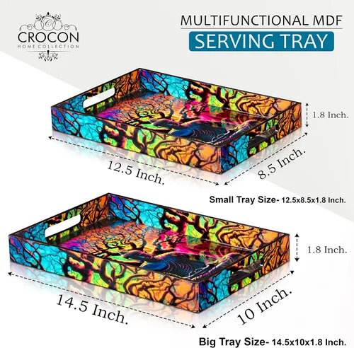 Miniatura 4 de Crocon Juego de 2 bandejas rectangulares decorativas con estampado esmaltado de Buda, color negro