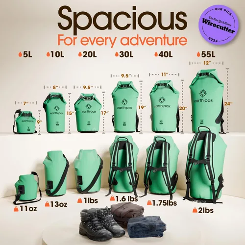 Miniatura 2 de Earth Pak Bolsa Seca Impermeable - Mochila Impermeable de Cierre Enrollable Superior Mantiene el Equipo Seco para Kayak con Funda Impermeable