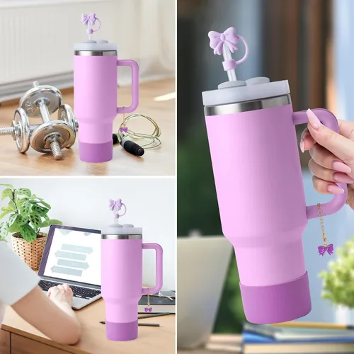 Miniatura 2 de Juego de 10 accesorios para Copa Stanley, los accesorios Stanley incluyen 2 fundas para pajitas con lazo, 1 encantador dije de mango con lazo, 2