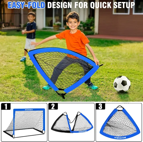 Miniatura 3 de BORNEW Paquete de 2 porterías de fútbol – Porterías de fútbol para patio trasero e interior para niños, 6 x 4 / 4 x 3 pies, juego de redes de fútbol