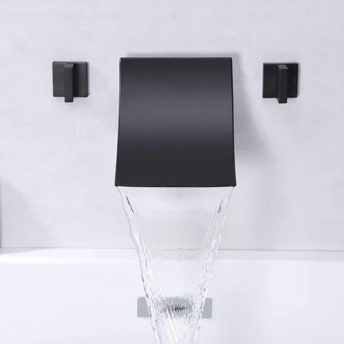 Miniatura 4 de SUMERAIN Grifo de bañera de montaje en pared Llenador de bañera de cascada negro mate de alto flujo