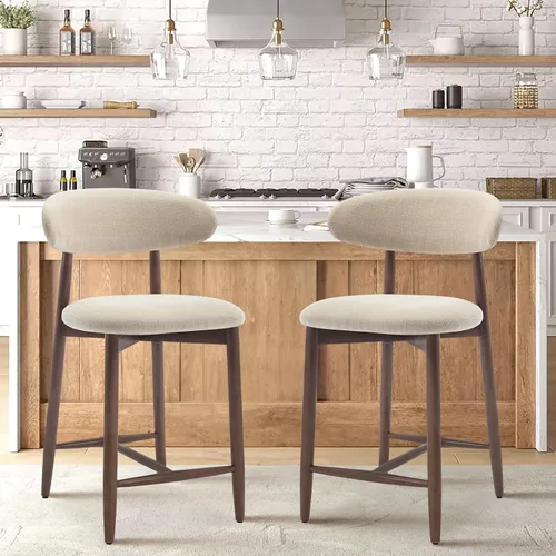 Miniatura 16 de COLAMY Taburetes de bar con respaldo, taburetes de bar de altura de mostrador, taburetes tapizados con patas de madera para cocina, isla de comedor