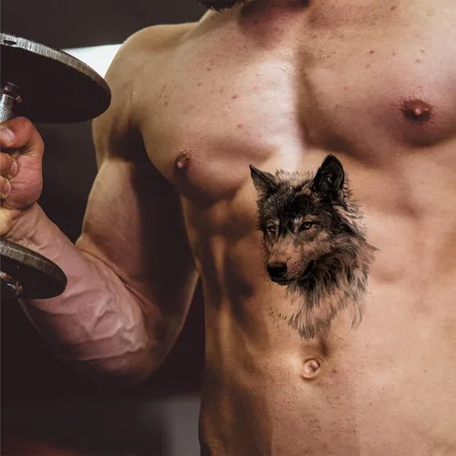 Miniatura 4 de Tatuaje de lobo realista temporal para hombres adultos, gran media manga, lobo de bosque negro, tatuaje falso tribal adulto para mujeres