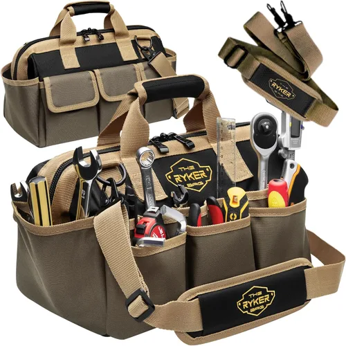 Las bolsas de herramientas resistentes Ryker para hombres/mujeres. Bolsa organizadora de herramientas pequeña de boca ancha de 14 pulgadas para