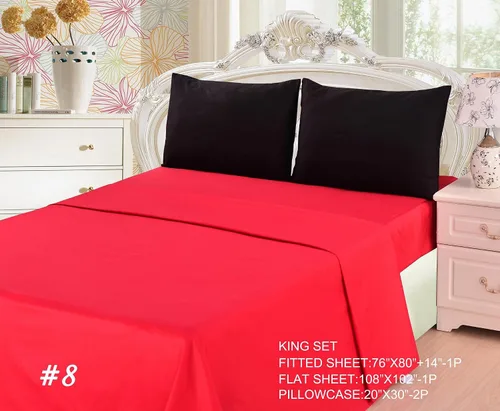 Miniatura 6 de Tache - Juego de sábanas de 4 piezas de algodón suave, fresco y transpirable, color rojo brillante y negro, tamaño King Negro y rojo