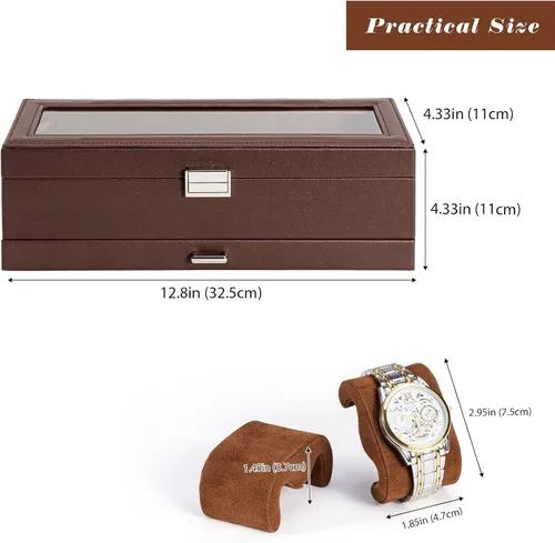 Miniatura 6 de ProCase Caja para reloj, caja de exhibición de 6 ranuras con cajón, caja de reloj para hombre con tapa de vidrio, organizador de almacenamiento