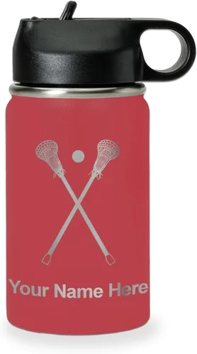 Miniatura 27 de LaserGram Botella de agua personalizada, palitos de lacrosse, acero inoxidable de doble pared aislada al vacío con popote superior, regalo grabado