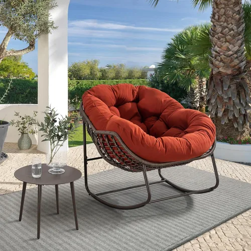Miniatura 10 de Mecedora para exteriores, silla de huevo de ratán de gran tamaño, cojín reclinable acolchado para interiores y exteriores, moderna silla de descanso