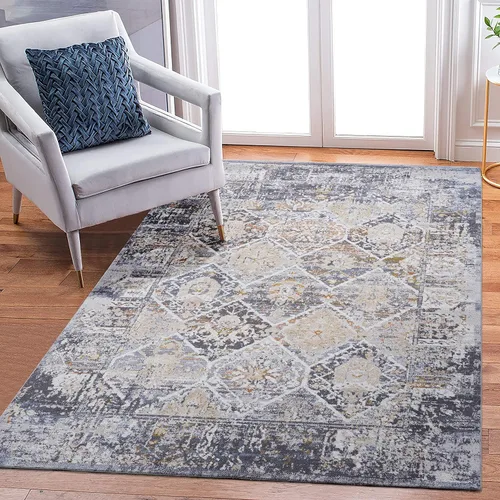 Miniatura 31 de NAAR PAYAS Collection - Alfombra de área de 6 x 9 pies, diseño de medallón crema y azul, no se desprende, resistente a las manchas, para sala