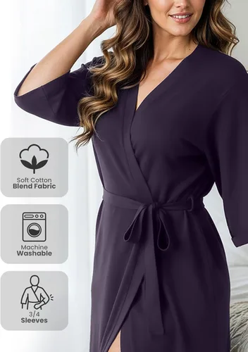 Miniatura 3 de NY Threads Bata de baño de punto largo para mujer, manga 34, kimono suave, ligero, ropa de descanso