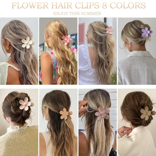Miniatura 3 de Pinzas para el cabello de flores, 8 unidades, pinzas grandes para mujeres y niñas, cabello grueso y delgado, agarre fuerte, antideslizantes